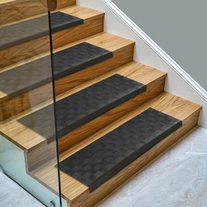 Ottomanson Outdoor Bullnose Stair Treads Ribbed Heavy-Duty Non Slip Stair Mats Strong Grip for Concrete, Brick & Textured Steps Requires Fastening on Wooden & RV Steps, Pack of 5