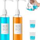 VITVITI Plastic Mouthwash Dispenser for Bathroom, 17 OZ Pump Mouth Wash Container Bottle with Cup, Clear Refillable Mouthwash Dispenser with Labels, Set of 2