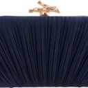 Freie Liebe Clutch Purses for Women Evening Bag Pleated Clutch Bag with Chain for Wedding Party | with Chain, for Wedding Party (Dark Blue)