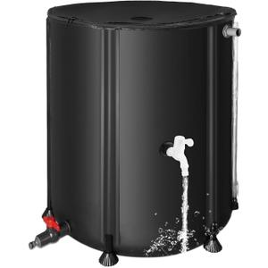 50 Gallon / 200L Rain Barrel, Collapsible Rain Barrels to Collect Rainwater from Gutter with Spigots and Overflow, 500D PVC Portable Rain Water Collection Catching System, Water Catcher Tank (Black)