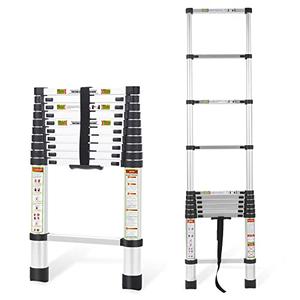 RIKADE Telescoping Ladder 10.5FT & Attic Ladder, Heavy Duty Aluminum with Non-Slip Feet, 330lb Capacity for RV, Attic, Roof & Multi-Surface Use