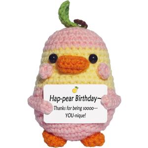 2 x Birthday Gifts for Women Men Mom Dad, Emotional Positive Handmade Crochet Duck-Pear Plush Gift Funny Gift Idea for Fathers Day Bestie Girlfriend Graduation coworker Her-Home Easter Decor-Cute Stuff