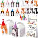 HyDren 33 Pcs Adopt Pet Party Favors Include Adoption Sign Animal Adoption Certificate Plush Pet Stuffed Birthday Hats White Paper Boxes for Adopt an Animal Birthday Party Favor (8 Cat)