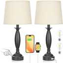 Beige Lamps for Bedrooms Touch Control Bedside Lamp with USB C+A, 3 Way Dimmable Nightstand Lamps with USB Port, Table Lamp for Living Room(Beige Shade and Black Base)
