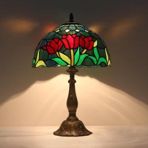 TFNTCYG Tiffany Table Lamp, Tulip Style Stained Glass Lamp, 12X12X19 Inch Vintage Lamp, Living Room Bedroom Decor Desk Lamp