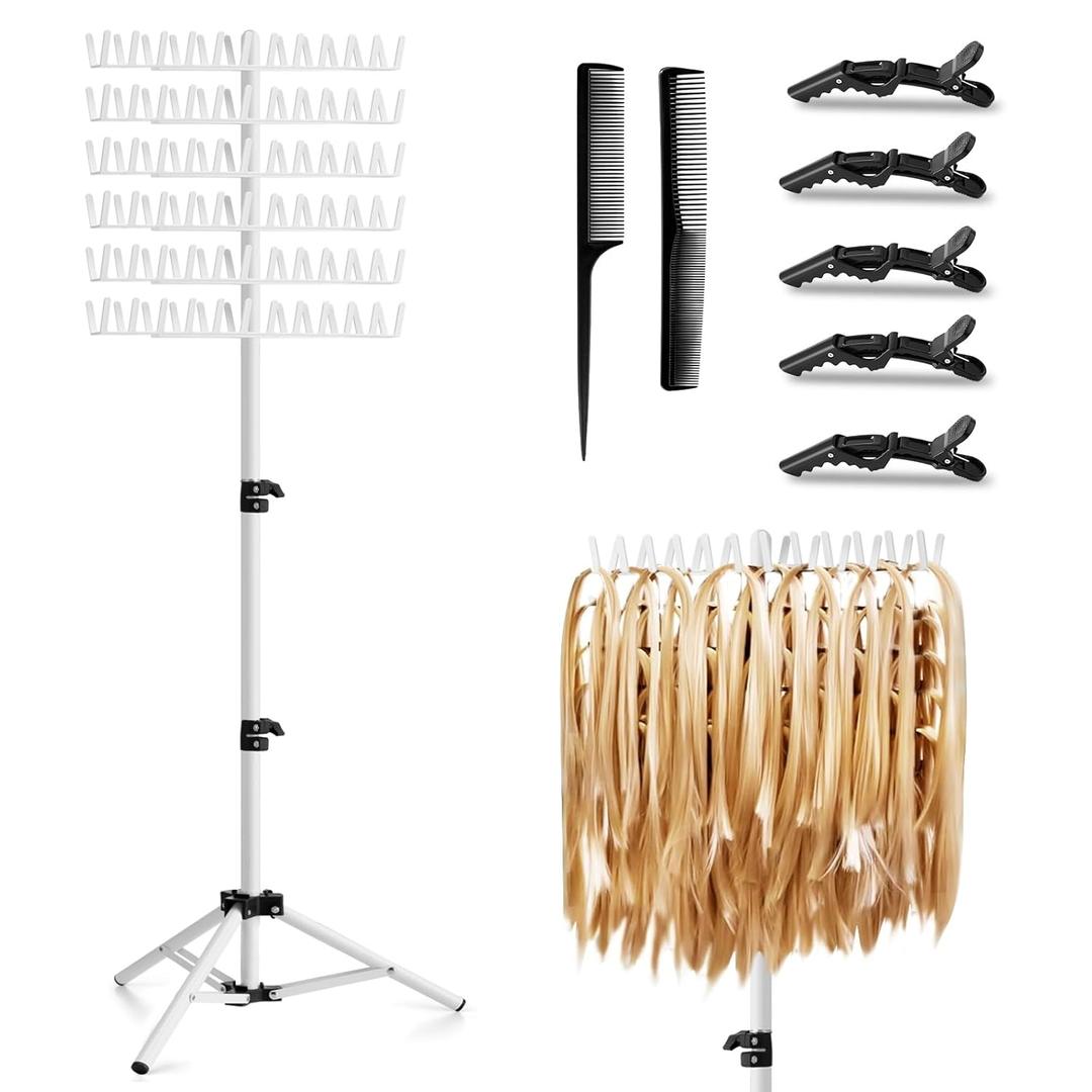 JANMPASK Braiding Hair Rack Height Adjustable 144 Pegs Braiding Rack Hair Extension Holder with Hair Braid Tools,Easy to Assemble