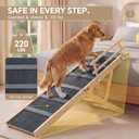 Luciphia Wooden Dog Ramp for High Bed 65.7" Extra Long Solid Wood Pet Ramp with Non-Slip Mat & Safety Side Rails 5-Level Height Adjustable up to 220lbs Perfect for Small Large Injured Senior Dogs