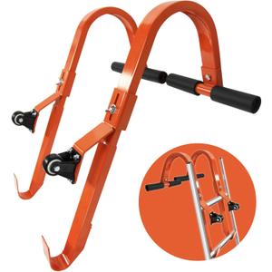 Roof Ladder Hook, 2 Pack Ladder Stabilizer, Heavy Duty Steel 500 Lbs Weight Ratin, Rubber Grip T-Bar for Damage Prevention,Roof Ridge Extension with Wheel for Safe and Easy Access,Orange