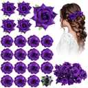 BBTO 21 Pcs Flower Hair Pins Rose Barrettes Clips for Women Flower Accessories Bride Claw Clip Hairpin Brooch Headpiece for Wedding (Purple,Large, Small) (One Size)