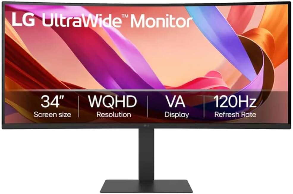 LG 34" WQHD (3440x1440) 120Hz HDR 10 Curved Ultrawide Monitor 34U62TB-B.AUS Height, Swivel, Tilt -DP Cable Included