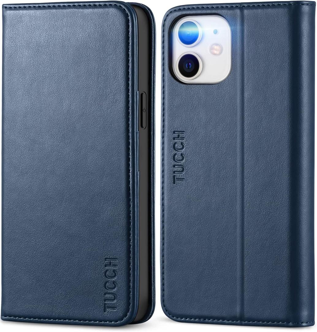 TUCCH Case Wallet for iPhone 12 Pro/iPhone 12 5G, PU Leather Folio with [Kickstand] [Card Slot] Cover [Protective TPU Interior Case] Compatible with iPhone 12/12 Pro 6.1-inch, Dark Blue