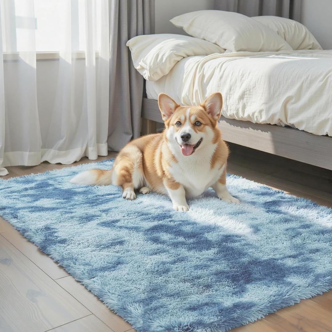 Small Rug Throw Rugs for Bedroom, Mini Area Rug, Fluffy Blue Carpet, Affordable Door Entryway Indoor Inside Front Entrance Dog 2x3 Mat, Home Decor Aesthetic(2 x 3, Dark Blue Tie-Dyed)