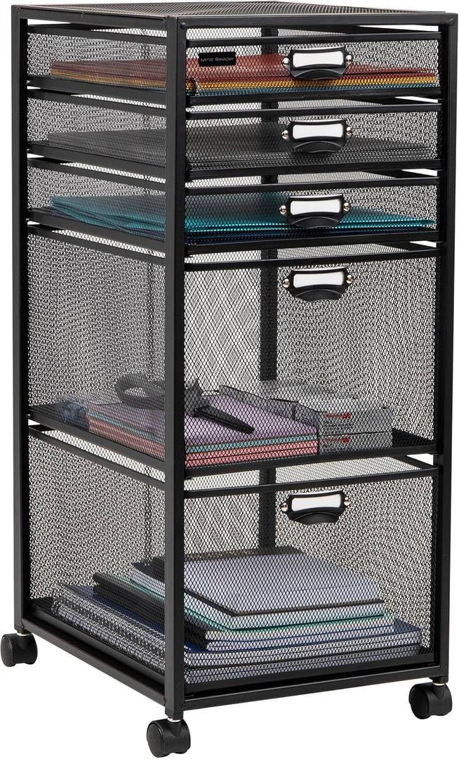 Mind Reader Multipurpose Rolling Storage Cart with Drawers, Office Organizer, Utility Cart, Metal Mesh, Black