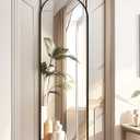 Door Mirror, Full Length Over The Door, 14"x 48" Hanging, Arched, Vertical, Wall, Full Body, Black (48"L x 14"W)