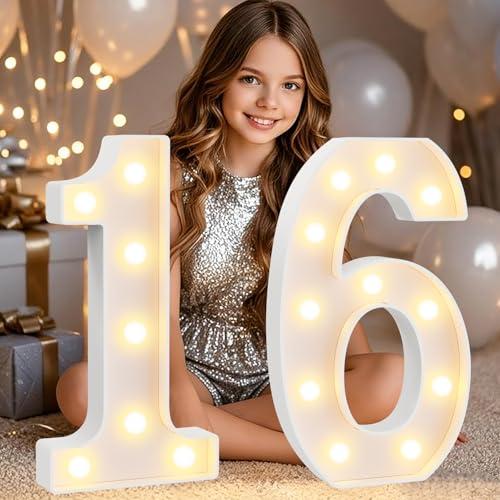 Pooqla 16th Birthday Decorations for Girls Boys, Large 12.6 in Tall Light Up Numbers for Sweet 16 Party Decorations Table Decor, Big Marquee Numbers 16th Birthday Gift for Girls Anniversary Decor