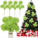 Realspring 4 Pcs Lime Green Furry Christmas Tree Picks 16 Inch Christmas Tree Topper Decorations Furry Spiral Curly Sprays Stems for Xmas Home Wreath DIY Crafts Vase Filler Decorations Gifts Supply