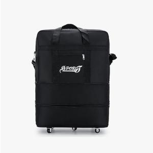 Small Size Expandable Extra Travel Oxford Duffel Bag with Wheels Waterproof Lightweight Traveling Foldable Suitcase Black