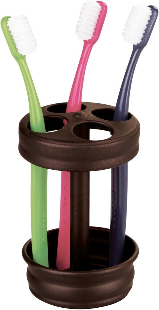 iDesign Metal Toothbrush Holder - Bathroom Cup for Bathroom Organization, The Olivia Collection - 3.25" x 3.25" x 5", Bronze