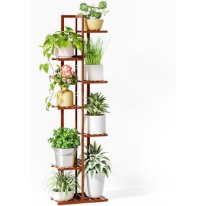 ROSSNY 55 Inch Tall Plant Stand Indoor, 7 Tier 8 Potted Bamboo Plant Stands for Indoor Plants, Corner Plant Stand, Tiered Plant Stands, Plant Shelf For Indoor, Planter Holder for Multiple Plants Indoor, Brown