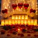 Happy Anniversary Light Up Letters, Include Light up Letters, with Tea Lights Candles, Latex Balloons, Aluminum Balloons and Rose Petals, Anniversary and Valentines' Day Decorations for Women