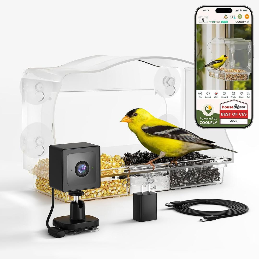 Waterproof Smart Bird Feeder Camera with AI ID, 2K HD Glare-Free Video. All-Weather Outdoor Window Mount. Unique Gifts for Elderly Parents, Kids, Birding Lovers & Gardeners