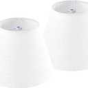 GOSO 9" Small White Lamp Shades for Table Lamps Set of 2 Bell,5"*9"6.4" (Spider) Modern Wall Lamp Shade Linen Replacement for Bedroom,Scalloped Lampshade Fabric-No Assembly Required (Small Drum-5*9*6.4 IN-2 pack, White-texture stripe fabric)