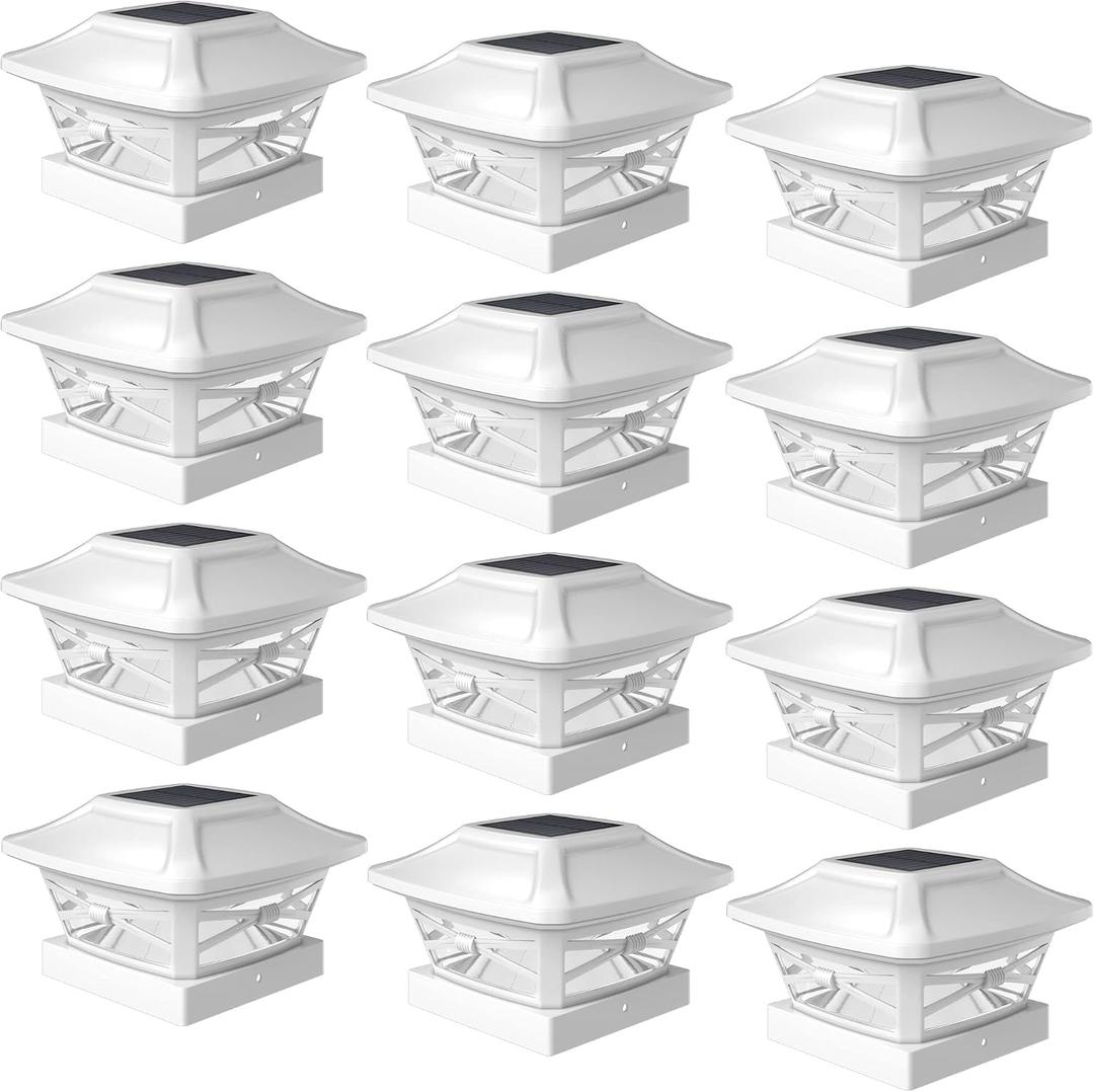 Davinci Lighting Renaissance Solar Outdoor Post Cap Lights - Includes Bases for 4x4 5x5 6x6 Posts - Bright LED Light - Pearl White (12 Pack)