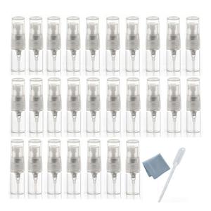 Elfenstall- 30pcs Mini Clear 2ml 5/8 Dram Atomizer Vial Glass bottle Spray Refillable Perfume Empty Sample Bottle Clean Cloth for Travel Party