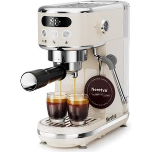 Neretva Espresso Machine 20 Bar, Super Compact Espresso Maker Stainless Steel Professional Espresso Maker Machine with Power Steam & LED Display for Home Barista Latte and Cappuccino Maker-Beige