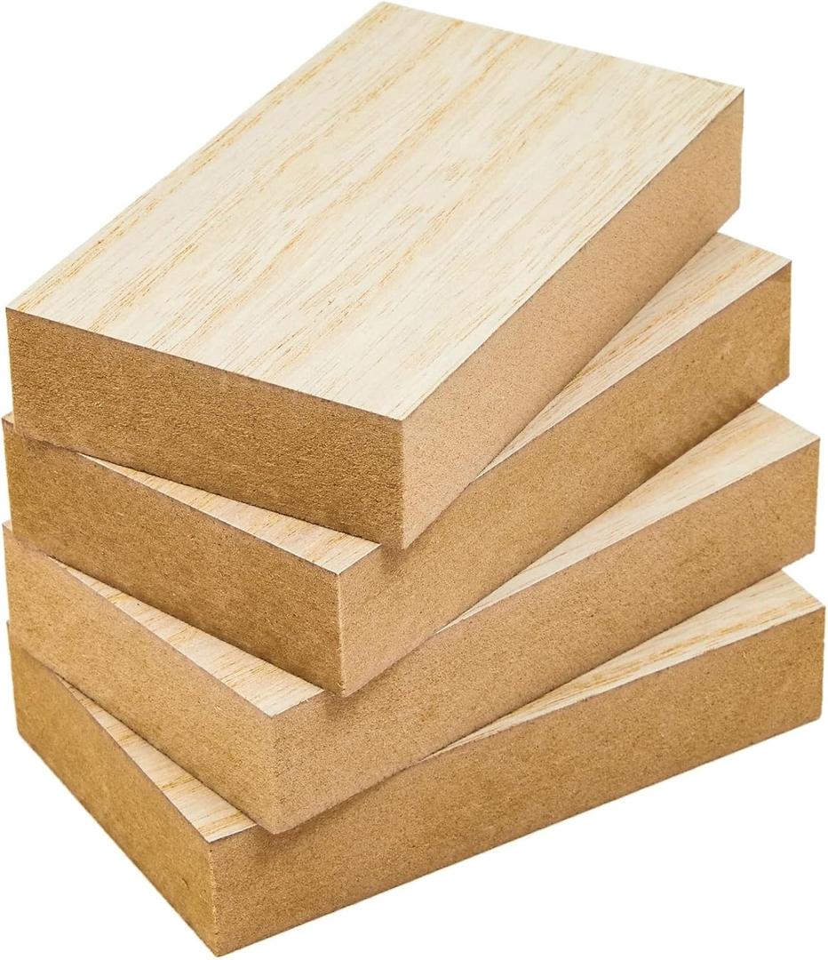 Bright Creations Unfinished MDF Wood Board - 5 x 3 x 1 in, Pack of 4 - Smooth Surface for Paint & Stain - Wood Pieces for Crafts