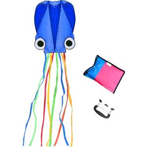 Kite Mollusc Octopus Kites for Kids Ages 4-8 and Kites for Adults Easy to Fly Kites Long Colorful Tail with Handle 300ft Kite String for Beginner Outdoor Game and Gift. (Blue)