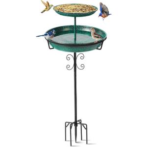 Bird Bath for Outside, 40 Inch Freestanding Birdbaths for Outdoors, Double Metal Bird Bath Feeder Bowls with Upgraded 5-Pronged Base for Garden Patio Yard Lawn Decor