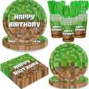 168pcs Green Birthday Party Decorations Green Plates Napkins Party Supplies Disposable Paper Cups Tableware Set for Boys Kid Teen Birthday Decor Serves 24