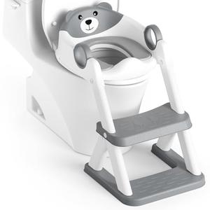 Rabb 1st Potty Training Seat, Upgrade Toddler Toilet Seat for Kids Boys Girls, 2 in 1 Potty Training Toilet, Splash Guard Anti-Slip Pad Step Stool(Grey-Pu)
