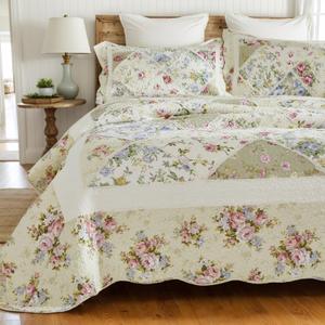 Brandream Patchwork Quilts Cotton Queen Size Country Cottage Rose Floral Bedding Coverlet Set 3-Piece Pale Yellow