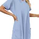 KISSMODA Woman Lightweight Dress with Hood Short Summer Pullovers with Pockets Long Tunics Top for Leggings Small, C-stripe-blue