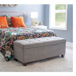 Chilihom Ottoman Bench with Storage for Living Room，Large Upholstered Ottoman Foot Rest with Seating for Bedroom End of Bed，Entryway Shoe Bench，Linen Light Grey