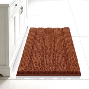 Bcoimo 24"x17" Chenille Bath Mat Non-Slip with Backing Bath Rug Ultra-Absorbent and Machine Washable Bathroom Mat Quick-Dry Design. Ideal for Bathroom and Tub Areas