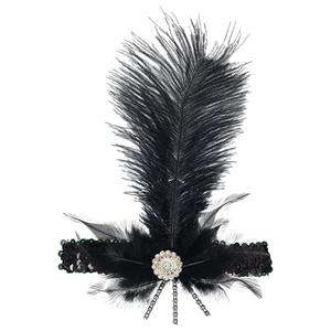 Elegant Black Charleston Feather Headband - 11.5 x 6.75" - Vintage Flapper Accessory - Unique & Durable Design - Perfect For Roaring 20s Parties, Weddings, Events & More, Pack of 1