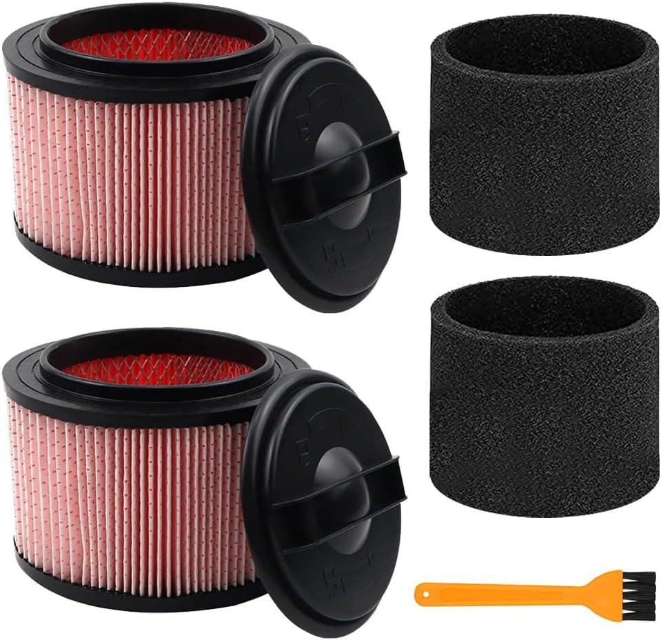2 Pack Vacuum Filter Replacement Compatible with Vacmaster VF408, VF410P, Wet Dry Vac Beast VFB511B 0201 & Cleva Industrial VF408B, 2 Fine Dust Cartridge Filters + 2 Foam Filters + 1 Brush