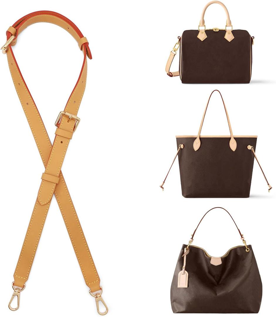 Genuine Vachetta Leather Replacement Crossbody Bags Strap Adjustable Shoulder Strap for Louis Vuitton Neverfull Speedy 20 25 30 (Type A-Honey)