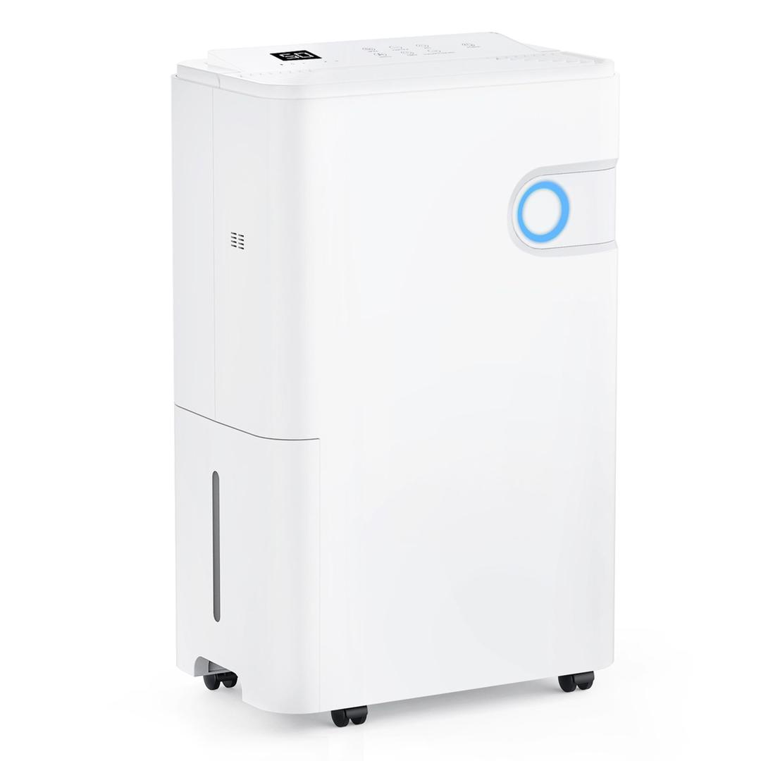 KMFurnila 80Pints Dehumidifier with Drain Hose, 5,500 Sq.Ft Dehumidifier for Basement, 5L/1.32 Gallon Tank, Energy Star Cert. 42dB, Humidity Display Ring, Humidity Remover for Home, Bedroom & Bathroom