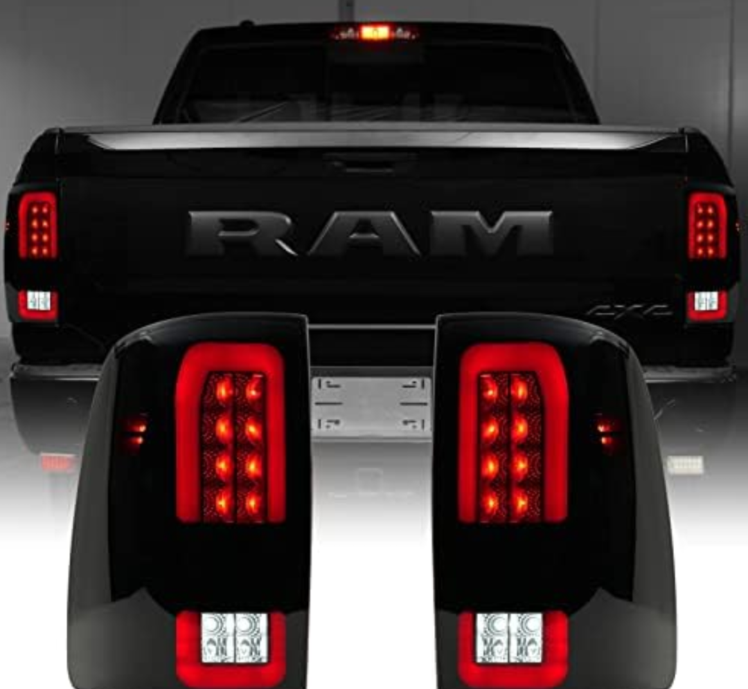 LitMiRaCle Upgrade LED Tail Lights Compatible with Dodge RAM 1500 2009-2018, Ram 2500 3500 2010-2018 Factory Halogen Taillight Models, Smoke Lens, 2PCS