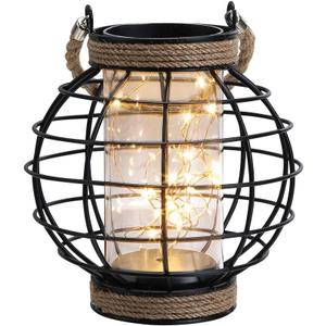 JHY DESIGN Metal Cage LED Lantern Battery Powered,7.3" Tall Cordless Accent Light with 20pcs Fairy Lights.Great for Weddings, Parties, Patio, Events for Indoors/Outdoors.