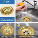 3-1/2'' Kitchen Sink Drain Kit Sink Drain Basket Sink Drain Assembly 304 Stainless Steel Sink Strainer Drain Basket Replacement Fit Standard Sink Drain Hole(Gold)