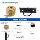 Muzata 50FT Complete Rope Support Holder Railing Kit with 1.5inch Natural Jute Hemp Rope Comprehensive Solution Length Adjustable Easy to Install with Paper User Guide M082