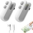 Mini Bag Sealer 2 Pack Bag Sealer with Cutter and Magnet 2 in 1 Mini Bag Resealer Machine Portable Handheld Rechargeable Heat Vacuum Food Sealer for Plastic Bags Snacks & Food Storage (2, white)