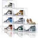 Amllas 8 Pack Shoe Boxes Clear Plastic Stackable, Large Shoe Storage Organizer with Lids,Drop Side Shoe Containers for Entryway,Sneaker Storage Fit up to US Size 13 (13x 10.6x 8.3)
