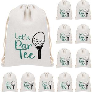 Locmeo 24 Pack Golf Party Favor Bags 6 x 8 Inch Golf Drawstring Burlap Gift Pouch Linen Print Bags Bulk for Goodie Snack Treat Birthday Baby Shower Supplies Team Gifts (6 x 8 Inch)