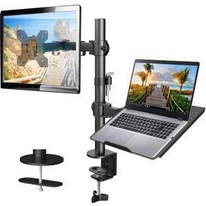 HUANUO Adjustable Monitor Stand, Single Arm Desk Mount for 32 inch Screen and 17 inch Laptop, Heavy Duty Ergonomic Bracket Holds 22lbs